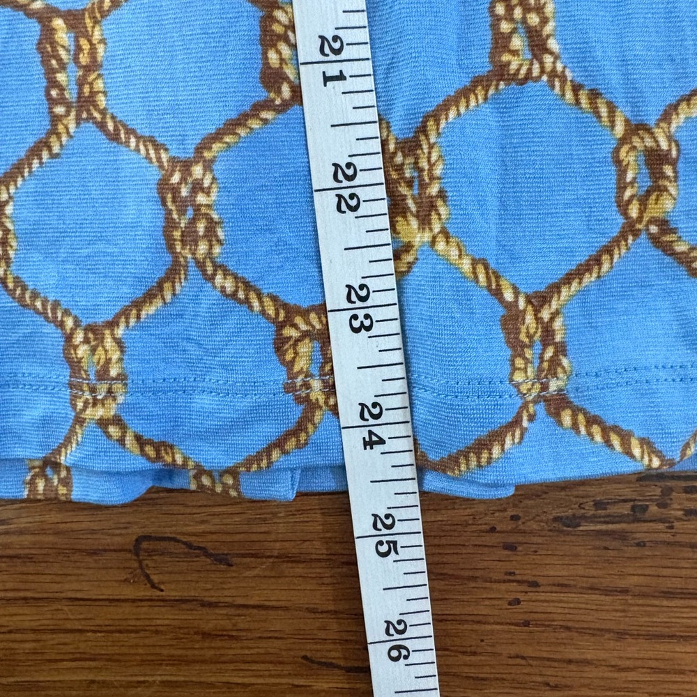 Casually Elegant Silk Soft Blue & Gold Knotted Nautical Rope Button Up Top - Picture 5 of 7